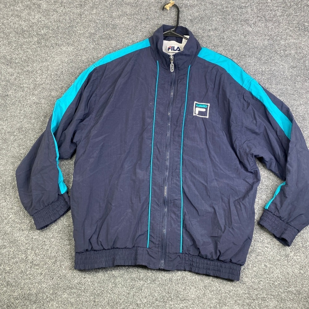 Vintage Fila Windbreaker Jacket Mens XL Navy Blue Teal Full Zip Track Jacket